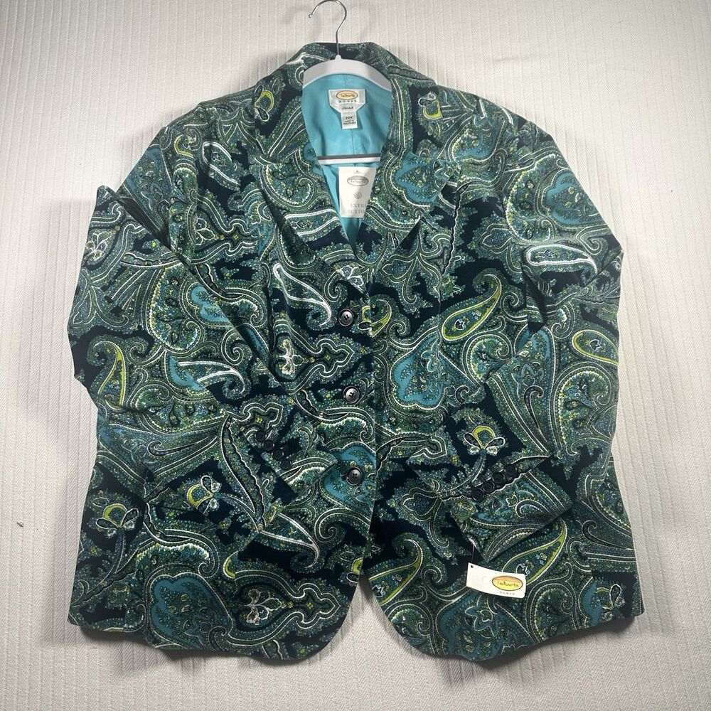 Talbots Women’s 22W NWT Paisley Blazer Jacket Green Teal Floral Print Suit